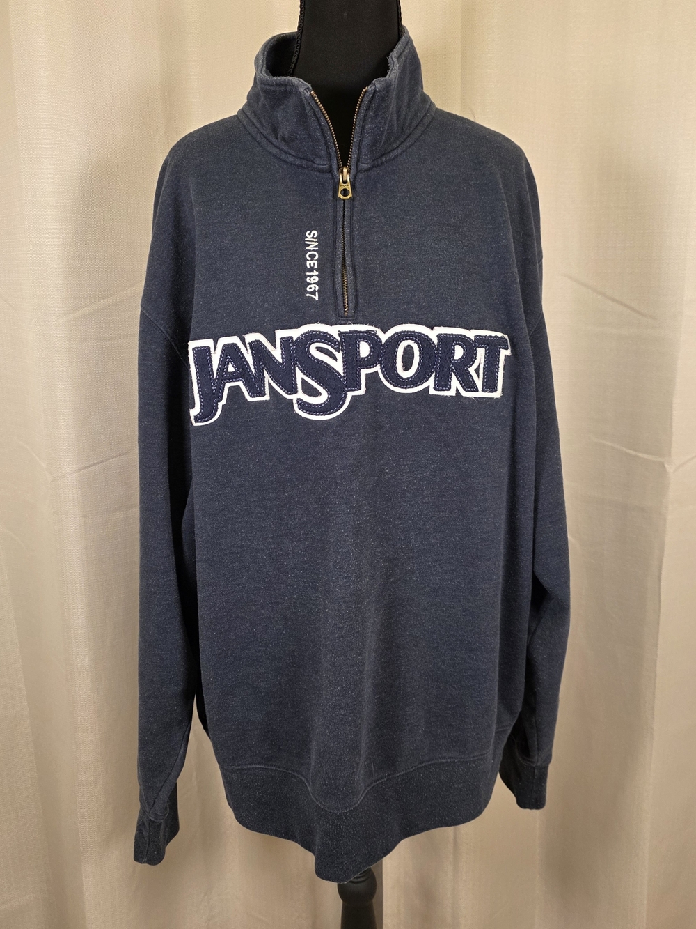 JanSport Oversized Quarter Zip Sweatshirt XL Navy Spellout Pullover